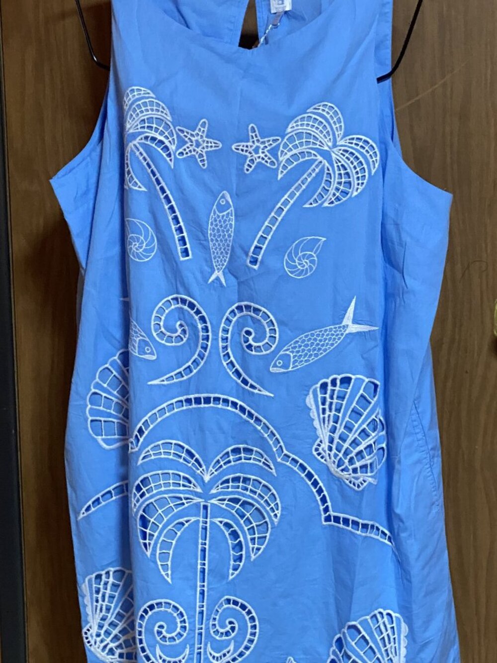 NWT $149 CROWN & IVY SLEEVELESS Blue Dress with White Eyelet Ocean Design-XXL